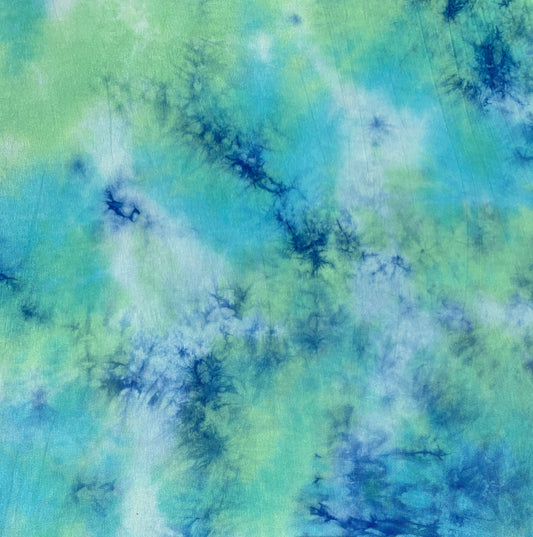 Bamboo Spandex Jersey Knit Blue, Green, & White Cloud Tie Dye Splash 60" Eco-Friendly Fabric By The Yard