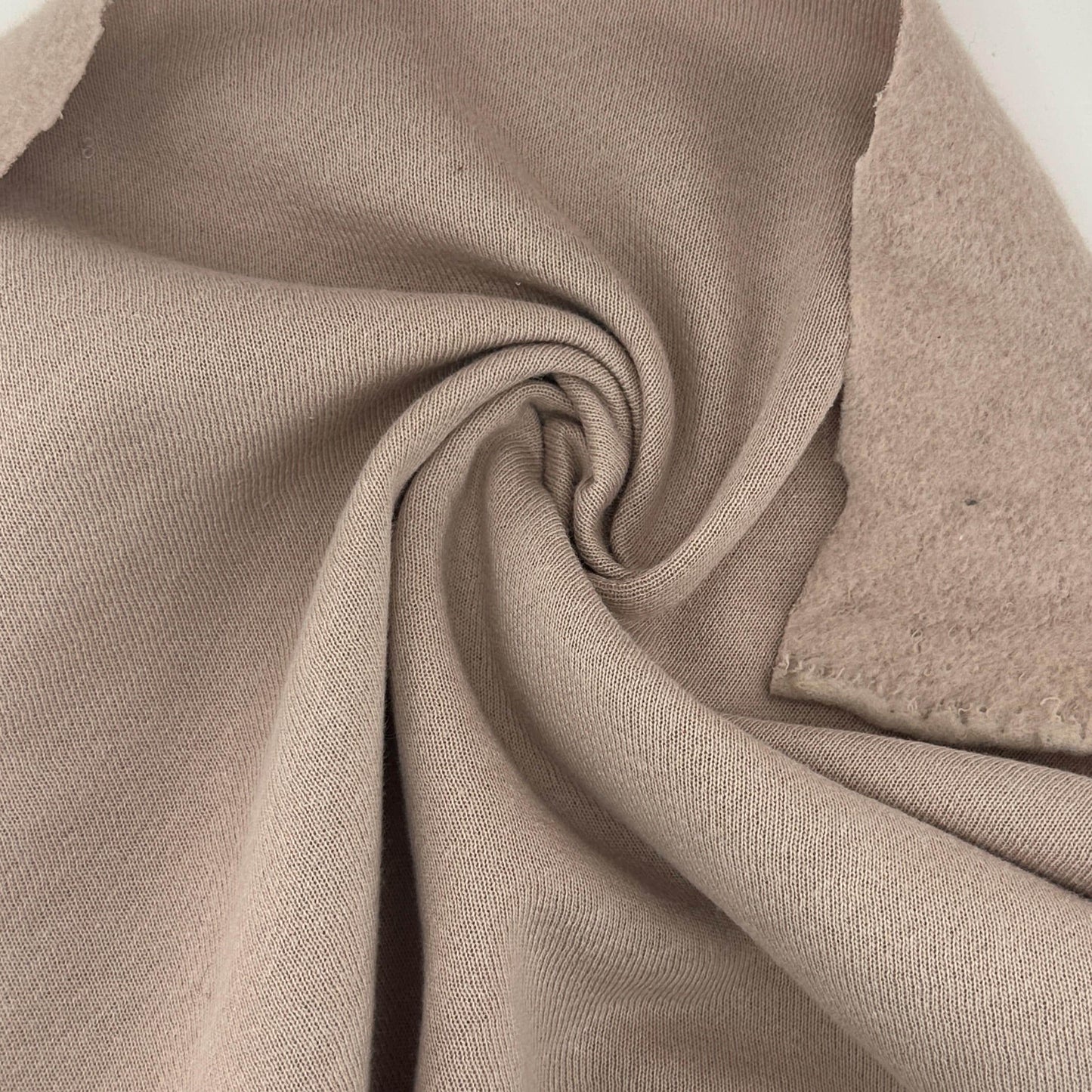 Organic Mocha Cotton Fleece Rib Medium Weight | 350 GSM/ 12 OZ Knit Sweatshirt Fabric By The Yard