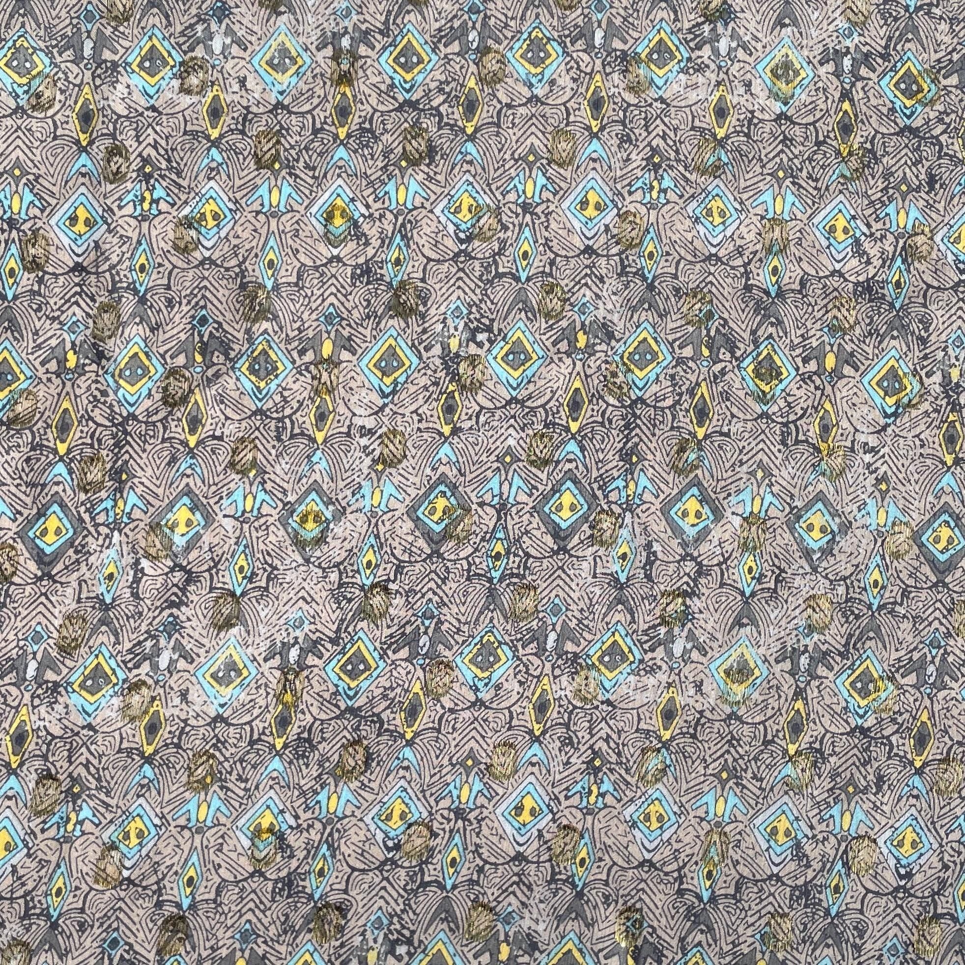 100% Japanese Patterened Beige Abstract Lightweight Silk Fabric by the Yard - Luxury Material for Sewing, Dressmaking, and Crafts