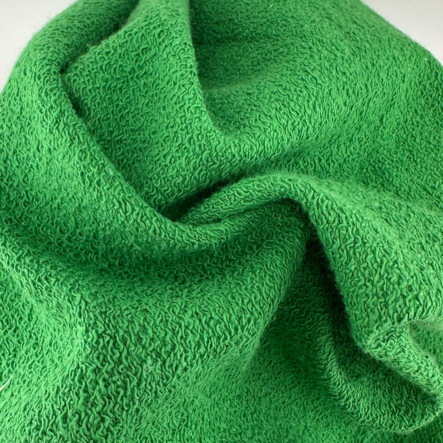 Heavy French Terry Cotton Fabric – Lawn Green 9 oz | Soft Jersey Waffle Thermal 5% Spandex by the Yard