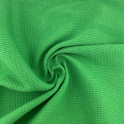 Heavy French Terry Cotton Fabric – Lawn Green 9 oz | Soft Jersey Waffle Thermal 5% Spandex by the Yard