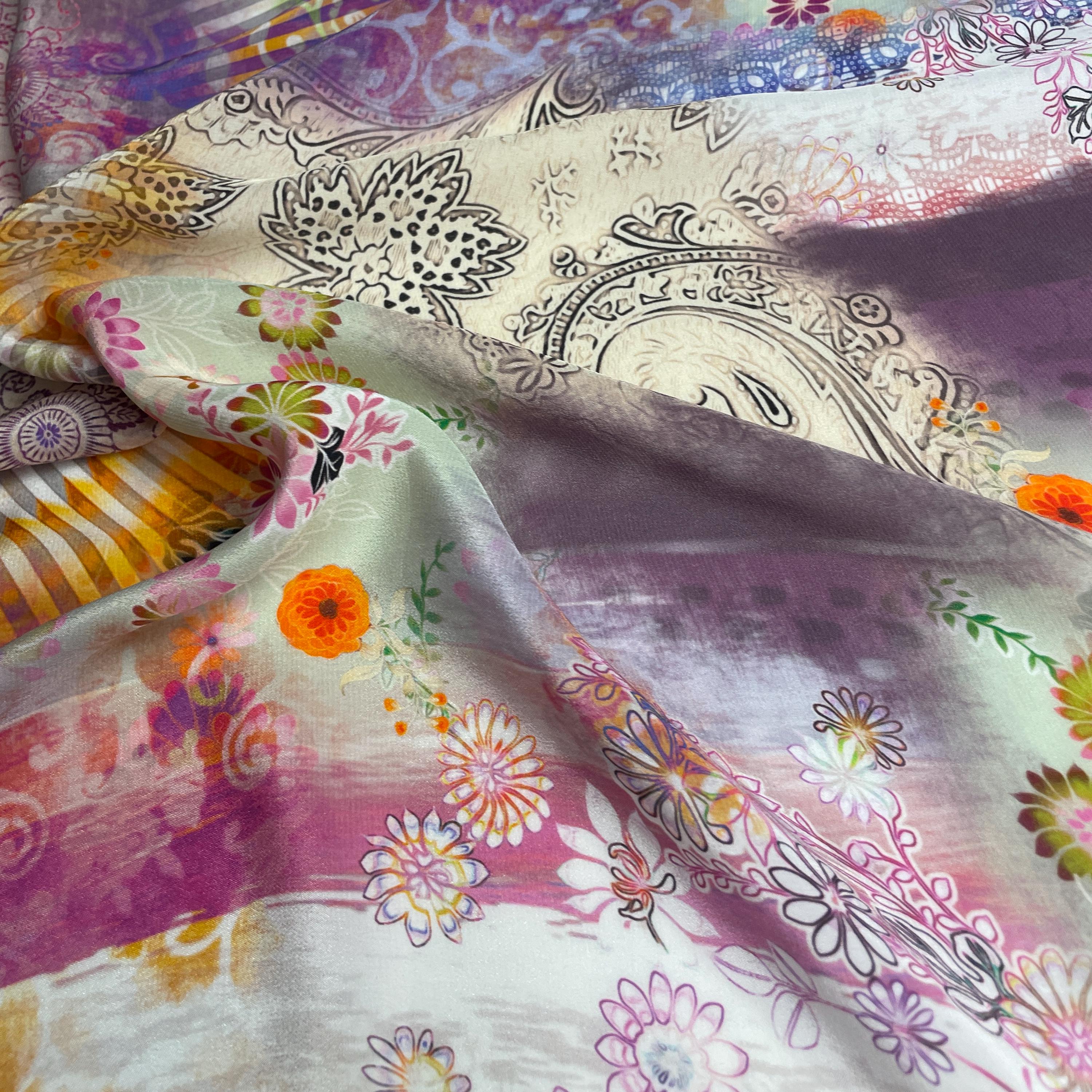 100% Silk Japanese Lightweight Daisy Rainbow Earthy Silk Fabric by the Yard - Luxury Material for Sewing, Dressmaking, and Crafts